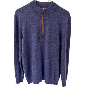 Johnnie-O Merino Wool Sweater Mens Size Medium Blue Quarter Zip Pullover Office